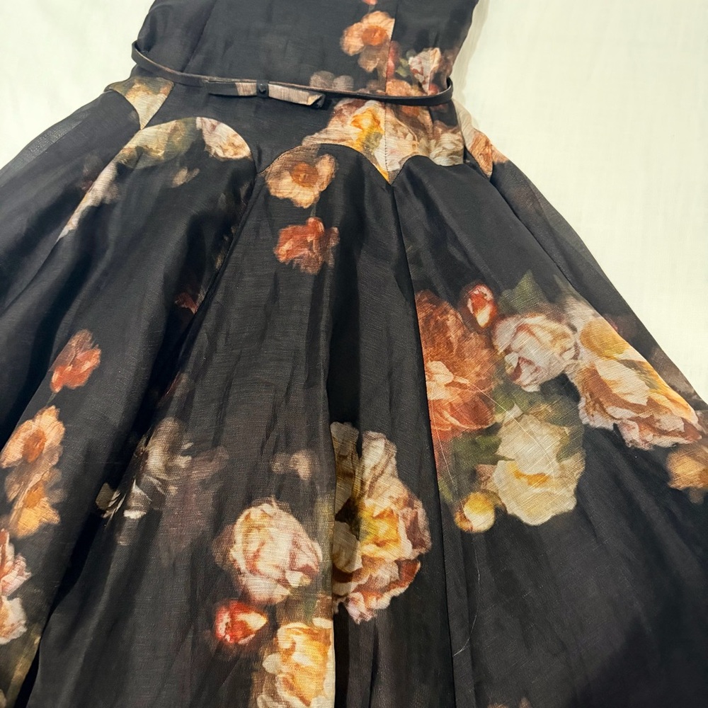 Zimmermann Black Floral Twist Front Midi Dress *see flaws - Picture 4 of 12